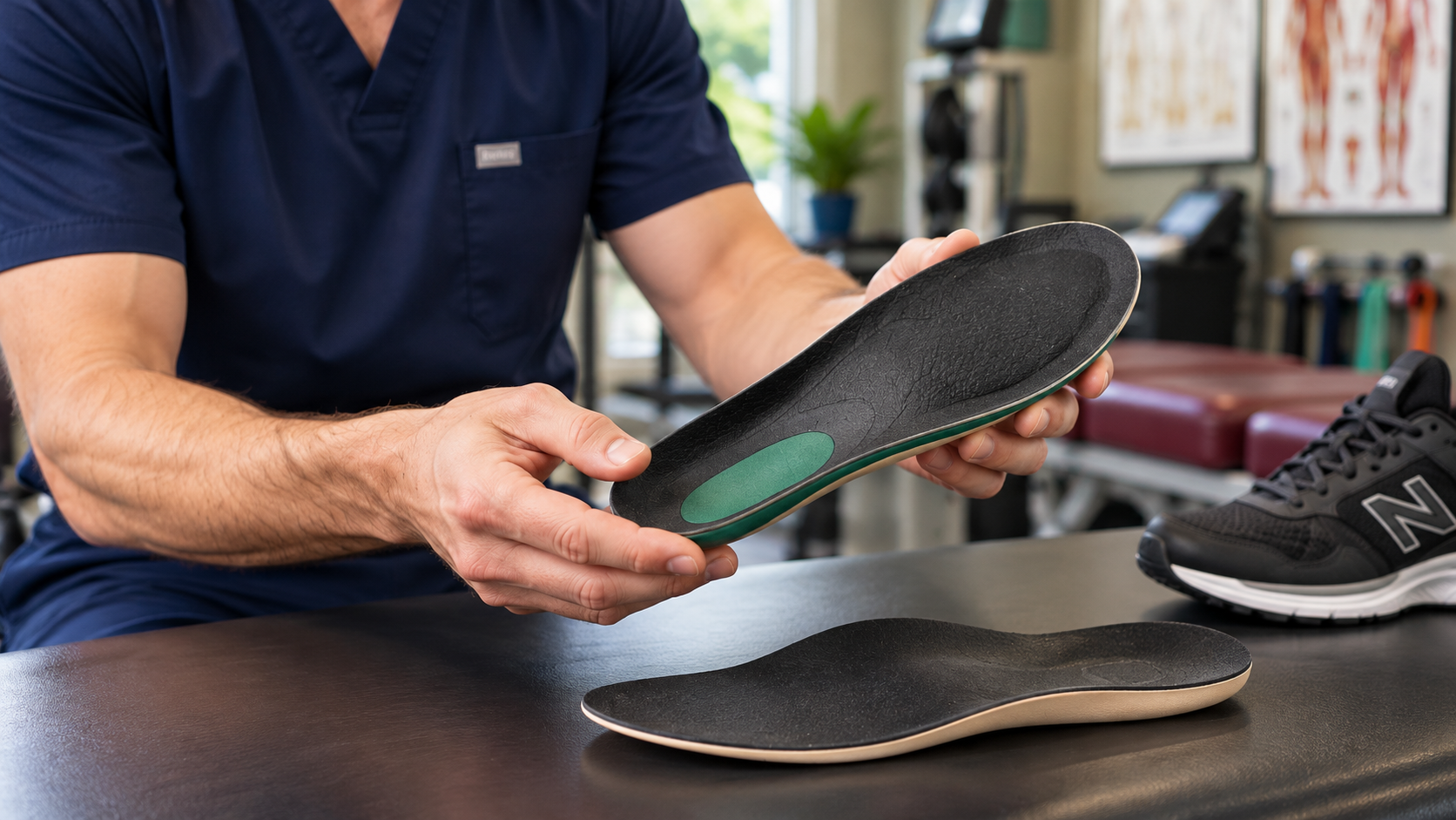 Custom orthotic insole being reviewed